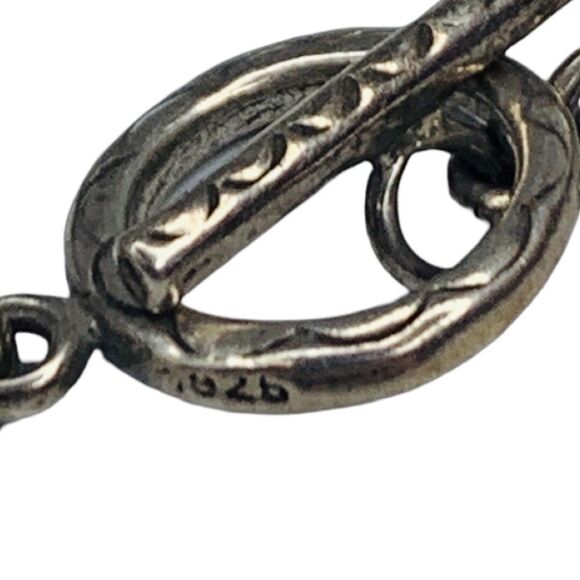 Vintage Blue Glass 925 Sterling Silver Bracelet 8" Toggle Clasp Signed - Picture 10 of 11